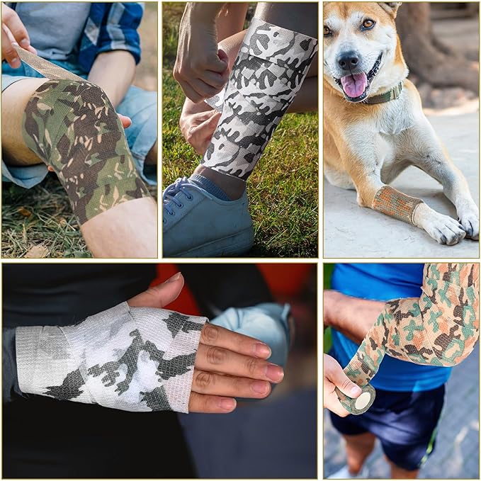 Treela 48 Pack Self Adhesive Wrap Bandage Bulk, 2 Inches x 5 Yards Self Adherent Cohesive Bandage Elastic Athletic Tape Breathable Wound Tape for Stretch Athletic Sports Wrist Ankle(Multi Camo)