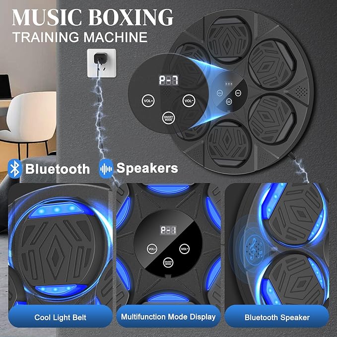 2025 Upgrade Music Boxing Machine for Adults Kids, 5.0 Smart Bluetooth Boxing Machine Trainer with Boxing Gloves, Wall Mounted Music Boxing Machine, Boxing Target Workout Equipment for Home Office Gym
