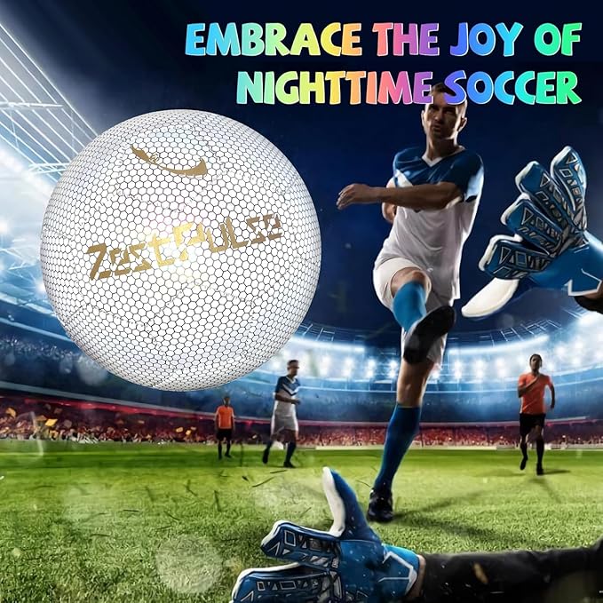 Holographic Reflective Soccer Ball Size 3, 4 & 5 for Kids & Adults, High Visibility for Night Games and Training, Ideal Gift for Boys Girls 8-12