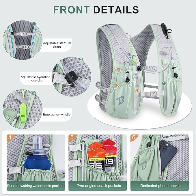 Running Vest Hydration Backpack for Men Women, 5L Lightweight Running Backpack Hydration Pack for Marathon, Trail, Cycling, Hiking, Jogging