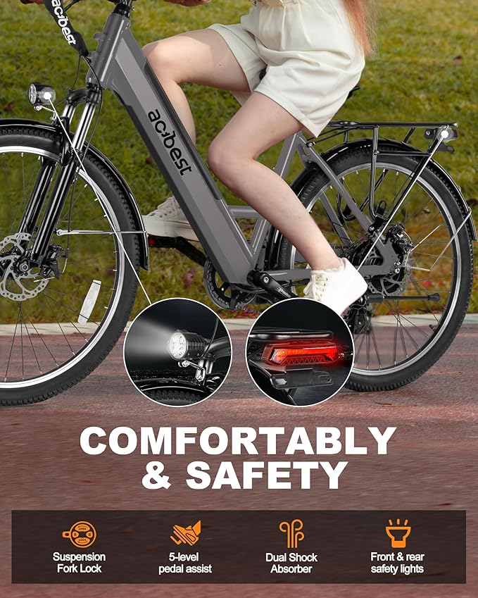 Cores Electric Bike for Adults, 26" Electric Commuter Bike with 1200W Peak Motor, 28MPH 70 Miles Max, 48V 576Wh Removable Battery, 7-Speed City Cruiser Mountain E Bike for Commuting