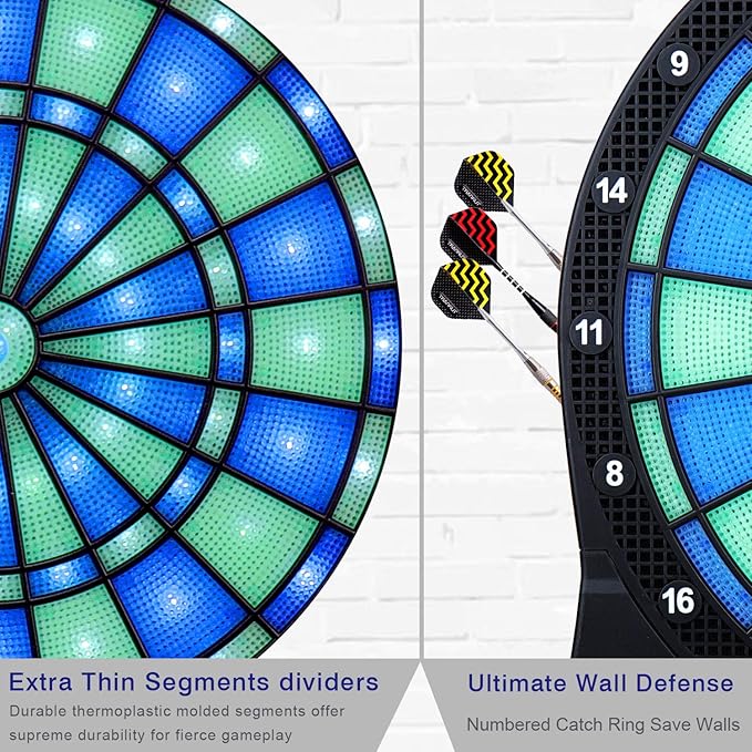 Turnart Electronic Dart Board,13 inch Illuminated Segments Light Based Games Electric Dartboard for Adults Tested Tough Segment for Enhanced Durability Professional with Scoring