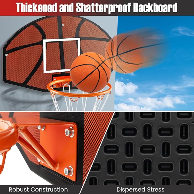 GYMAX Mini Basketball Hoop, Portable Wall Mounted Basketball Hoop with Shatterproof Backboard & All Weather Net, Mounting Hardware Included, Indoor Outdoor Basketball Goal for Kids, Teenagers, Adults