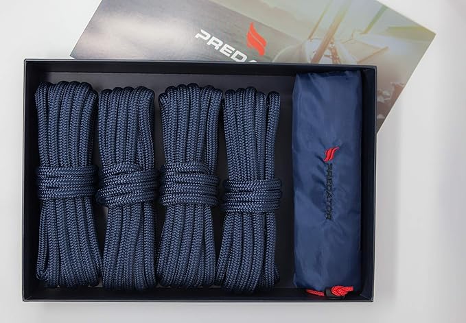 NZ Hi-Performance Dock Lines Bag Set | 3/8" x 15' Double Braided Nylon Dock Line with 12 Inch Eyelet | Ropes for Boats (Navy Blue)