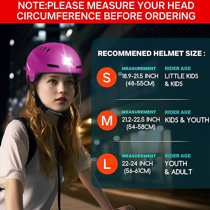 Bike Helmet with LED Lights Bicycle Helmets Commuter Cycling Helmet USB Rechargeable Front & Back LED Light Helmet for Adult Men Women