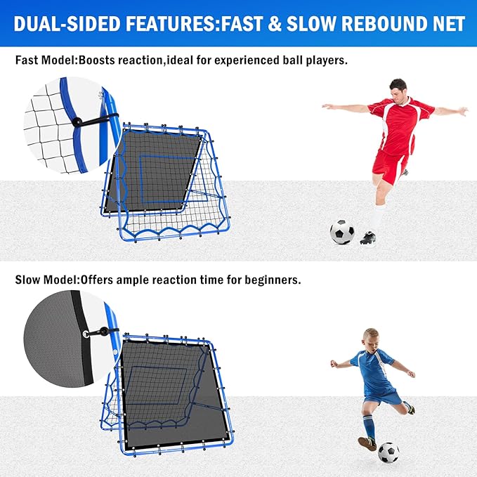 Dual-Sided Soccer Rebounder Net, Fast & Slow Rebound Speed Training for Control, Passing Practice, Easy Setup Baseball/Volleyball Rbounder Pitchback Net Gifts Aids & Equipment for Kids,Teens & Adults