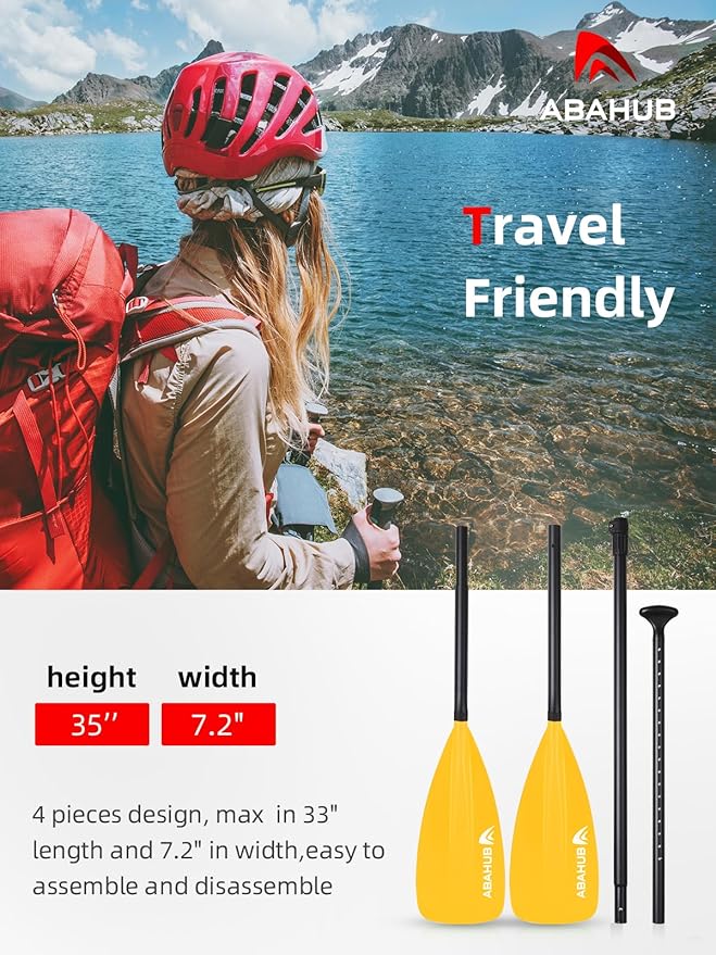 Abahub SUP Paddle - 3 Piece Adjustable Paddles - Lightweight Stand-up Paddle Oars for Paddleboard, Adjustable Aluminum Alloy Shaft 68" - 84", Black/Blue/Green/Orange/Red/Yellow Plastic Nylon Blade