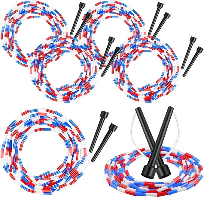 Zubebe 16-foot Double Dutch Jump Ropes Bulk Segmented Skipping Colorful Beaded Ropes for Kids Adults Fitness Physical Education Gym Class School Sports Outdoor Activities, Red White and Blue