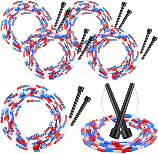Zubebe 16-foot Double Dutch Jump Ropes Bulk Segmented Skipping Colorful Beaded Ropes for Kids Adults Fitness Physical Education Gym Class School Sports Outdoor Activities, Red White and Blue