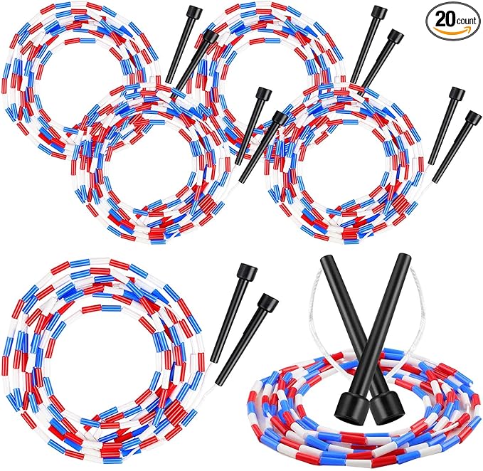 Zubebe 16-foot Double Dutch Jump Ropes Bulk Segmented Skipping Colorful Beaded Ropes for Kids Adults Fitness Physical Education Gym Class School Sports Outdoor Activities, Red White and Blue