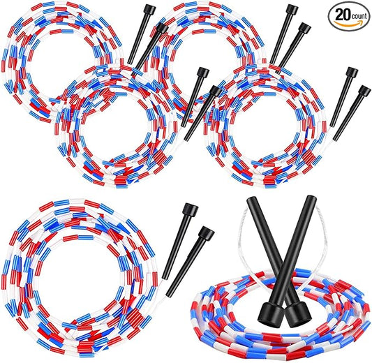 Zubebe 16-foot Double Dutch Jump Ropes Bulk Segmented Skipping Colorful Beaded Ropes for Kids Adults Fitness Physical Education Gym Class School Sports Outdoor Activities, Red White and Blue