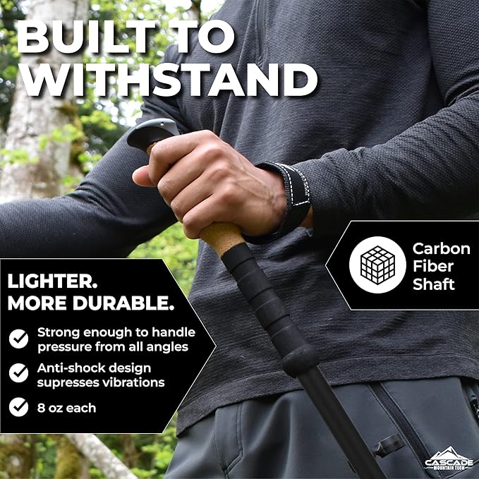 Cascade Mountain Tech Trekking Poles - Carbon Fiber Walking or Hiking Sticks with Quick Adjustable Locks