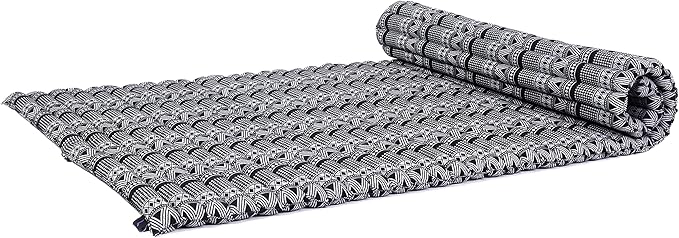 Leewadee - Kapok Roll Mat – Handcrafted Folding Sleep & Relaxation Mattress from Thailand, Ideal as Guest Bed, Camping Mat, Yoga Mat or Traditional Futon, 75 x 39 inches, Black White