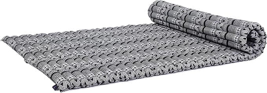 Leewadee - Kapok Roll Mat – Handcrafted Folding Sleep & Relaxation Mattress from Thailand, Ideal as Guest Bed, Camping Mat, Yoga Mat or Traditional Futon, 75 x 39 inches, Black White