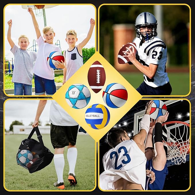 Jerify 4 Pcs Sport Balls Set Official Size Athletic Balls Include Soccer, Football, Basketball, Volleyball for Indoor Outdoor Game Teens Youth Adult Operation Christmas Ball Gifts