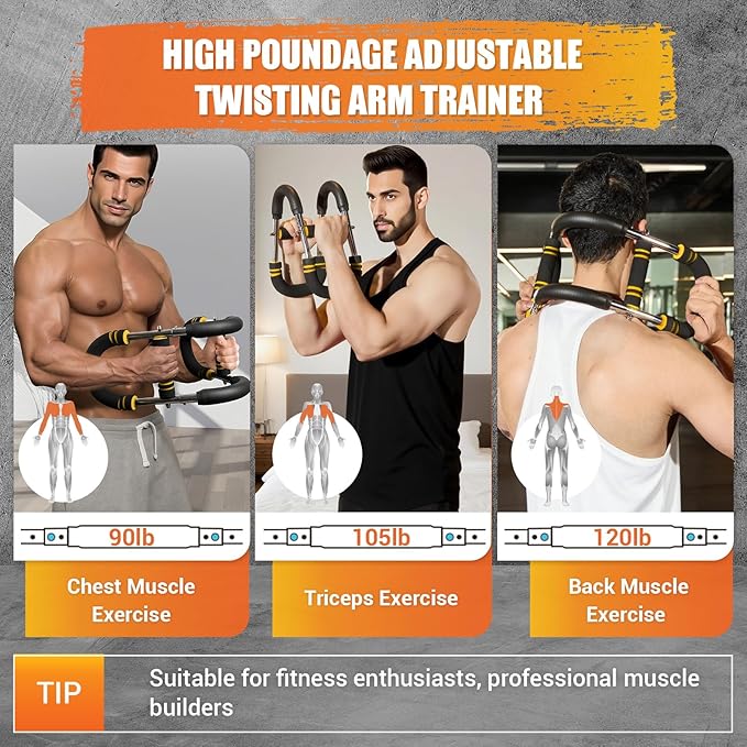Twister Arm Trainer for Men, 6 Adjustable Resistance Levels(30-120 lb) Chest Trainer with 4 Spring & Training Poster, Chest Workout Equipment for Chest Clip Muscle & Arm Strength