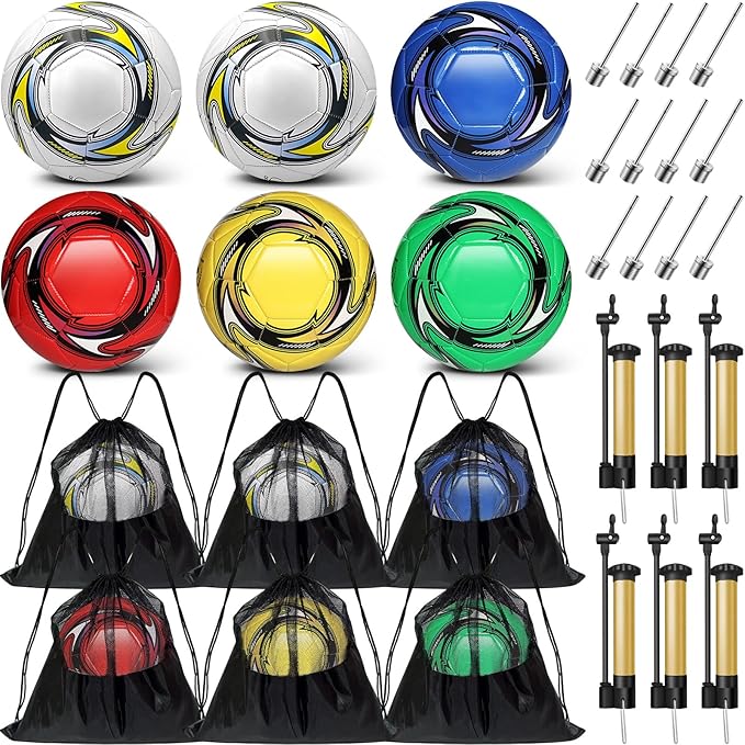 6 Pack Operation Deflated Christmas Soccer Ball with Pump for Child,Items Bulk Deals Soccer Balls,Classic Soccer Balls with Mesh Sport Bag Pump Needle for Shoebox Gift Fillers Charity Donations