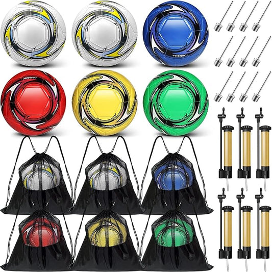 6 Pack Operation Deflated Christmas Soccer Ball with Pump for Child,Items Bulk Deals Soccer Balls,Classic Soccer Balls with Mesh Sport Bag Pump Needle for Shoebox Gift Fillers Charity Donations