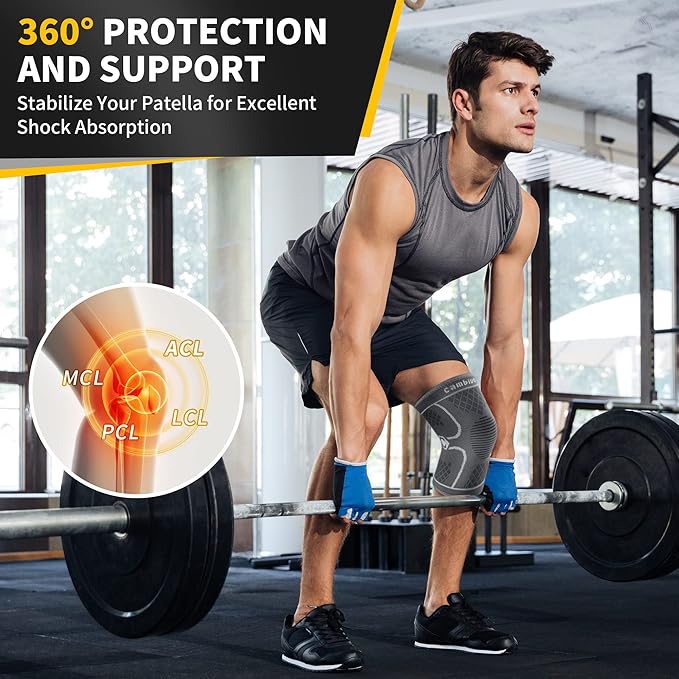 CAMBIVO 2 Pack Knee Brace, Knee Compression Sleeve for Men and Women, Knee Support for Running, Workout, Gym, Hiking, Sports (Cool Gray,Medium)