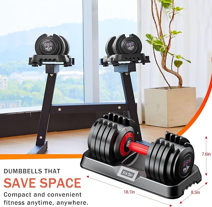 Adjustable Dumbbell Set 25/55/90LBS,10 in 1 Free Weights Dumbbell with Anti-Slip Texture Handle,1 Sec Speed Adjustment Men/Women Gym and Home Strength Training Equipment.