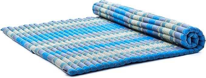 Leewadee - Foldable Floor Mattress - Japanese Roll Up Futon -Trifold Tatami Mat- Guest Floor Bed - Camping Mattress - Thai Massage Mat, Kapok Filled, 75 x 57 inches, Light Blue