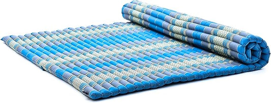 Leewadee - Foldable Floor Mattress - Japanese Roll Up Futon -Trifold Tatami Mat- Guest Floor Bed - Camping Mattress - Thai Massage Mat, Kapok Filled, 75 x 57 inches, Light Blue