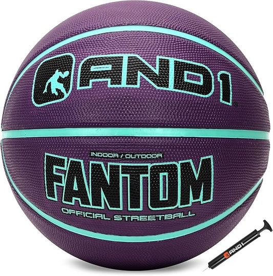 AND1 Fantom Rubber Basketball: Official Regulation Size 7 (29.5 inches) Rubber Basketball - Deep Channel Construction Streetball, Made for Indoor Outdoor Basketball Games