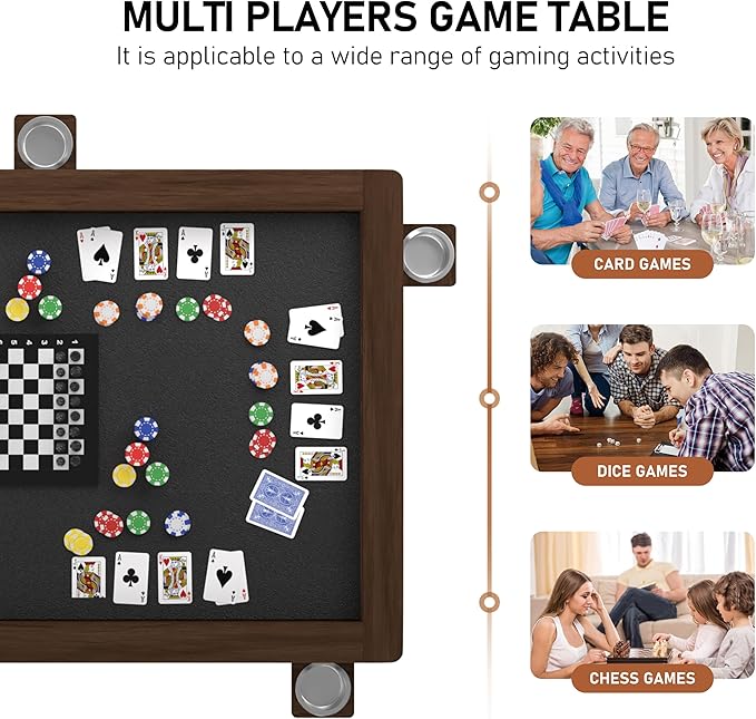 MUPATER Solid Wood Board Game Table with 58” x 33” Gaming Space and Removable Table Top, Modular Game and Dining Table for Adults, Includes Cup Holders and Leatherette Play Mat