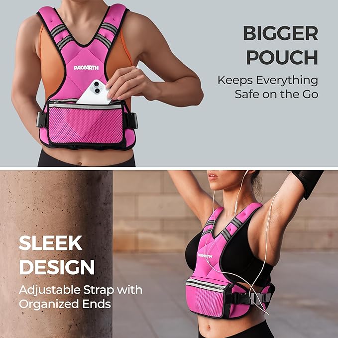 PACEARTH Adjustable Weight Vest 4-10lbs / 11-20lbs / 20-32lbs X-Shape Weighted Vest for Women and Men, Home Workout Ironsand Vest with Zipper Pouch and 6 Weight Packs, Available in Pink, Gray, Black