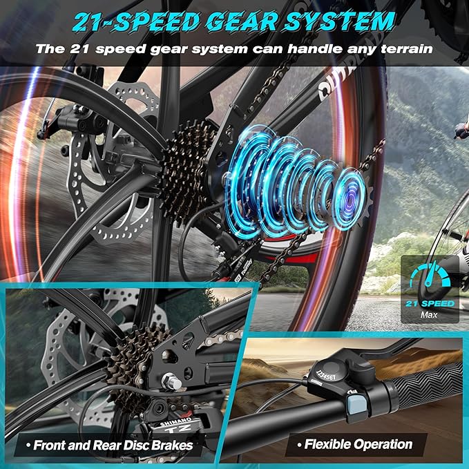 Betterland 26 Inch Folding Mountain Bike, 21 Speeds Full Suspension Foldable Bikes, Dual Disc Brake, High Carbon Steel Frame and Non-Slip Quick Release tire Bicycle for Adult