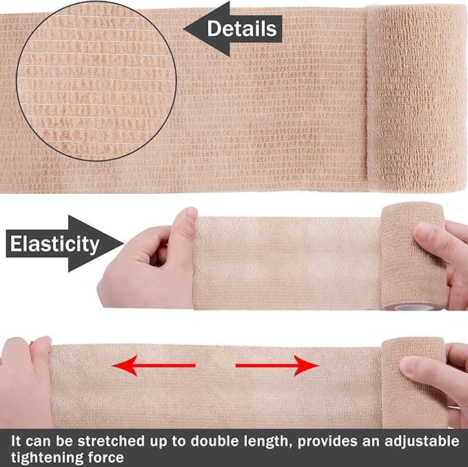 BQTQ 30 Rolls Self Adhesive Bandage Wrap 4 Inch Self Adherent Wrap Stretch Bandages Wound Wrap Self Stick Bandage Wrap Tape for Wrist Ankle Swelling Sprains (Beige)