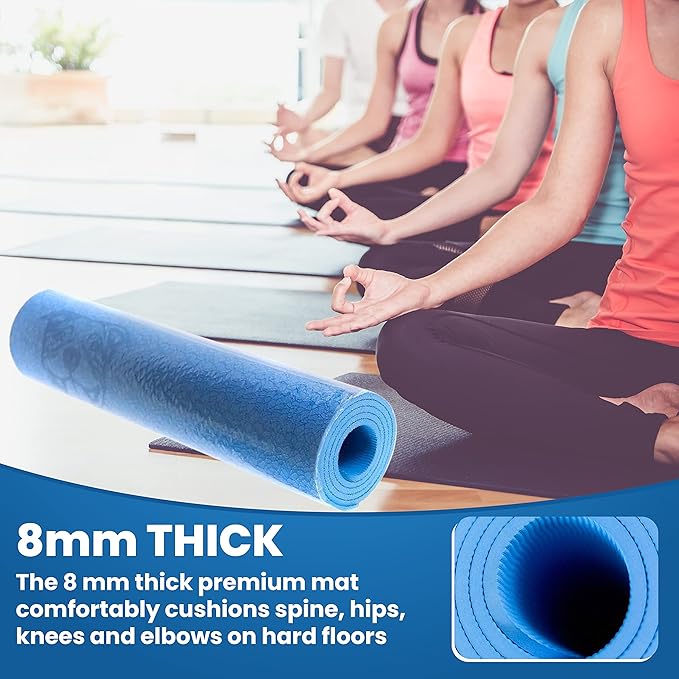 Koa Yoga Mat Essential TPE, Latex-free, Eco-friendly, Non-toxic, Non-slip, thick mat 6' x 2' x 8mm and a Donation to Charity