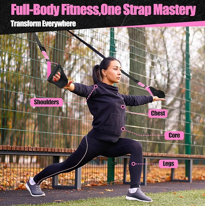 Home Suspension Training Kit with Suspension Trainer, Straps & Bands – Adjustable Full-Body Workout System for Home Gym, Yoga, Pilates, Travel | Compact Design