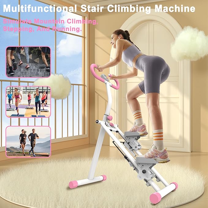 Stair Stepper for Home,Vertical Climber Machine Pro Series,Full-Body Cardio Workout Equipment with Adjustable Handlebar & Stable Frame - Home Gym Stair Stepper for Low-Impact Exercise (Pink)