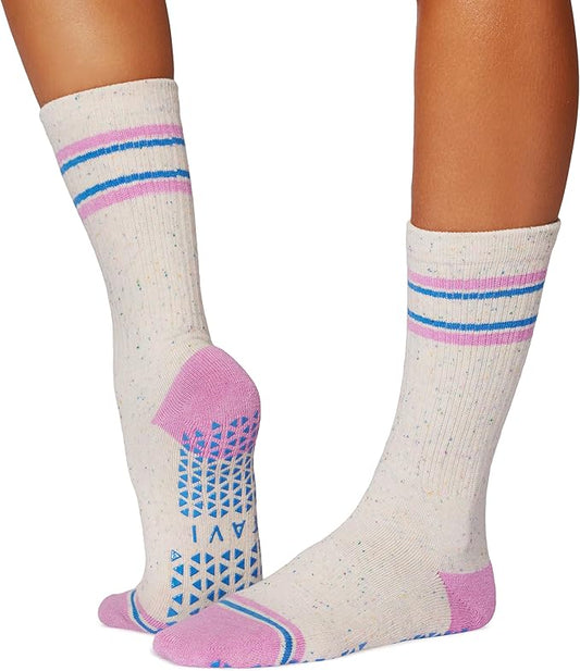 TAVI Kai Fashion Crew Grip Socks - For Slipper Barre, Pilates, and Yoga - with Grips for Women and Men