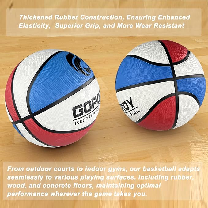 Size 5(27.5") Youth Premium Rubber Basketball for Kids Indoor Outdoor Basketball with Needle, Pump and Carry Bag
