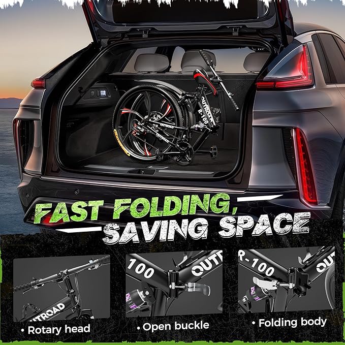 Outroad Folding Mountain Bike Foldable/Unfoldable Bike 26 Inch for Adult, 21-Speed Dual Suspension High-Carbon Steel MTB Foldable Bicycle, Dual Disc Brake Folding Bikes for Women and Men