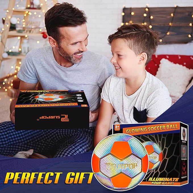 Glow in The Dark Soccer Ball with LED Lights - Light Up Soccer Ball for Night Games, Size 5 Gift for Kids & Adults, Includes Pump