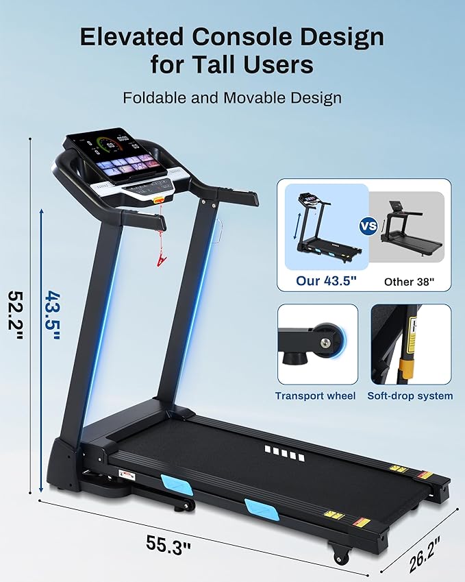 Auto Incline Treadmill - 300+ LBS Capacity 3.5HP Folding Treadmills with 15% Auto Incline, Running Machine for Home, 10 MPH Speed, 36 Preset Programs, Upgrade LCD Panel, Bluetooth App