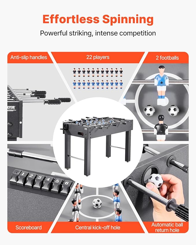 VEVOR Foosball Table 42/48/55 in Foosball Table Indoor Full Size Foosball Tables for Home, Family, and Game Room, Durable Soccer Set, Includes 2/4 Balls, Score Keeper, and 2 Cup Holders