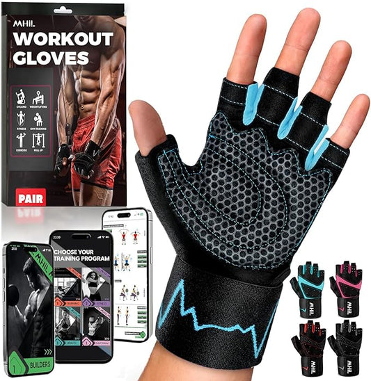 MhIL Workout Gloves for Men – Comfortable Gym Gloves for Men with Enhanced Grip for Safety and Hand Protection – Weight Lifting Protection with Wrist Wraps Support for Performance Boost and Style