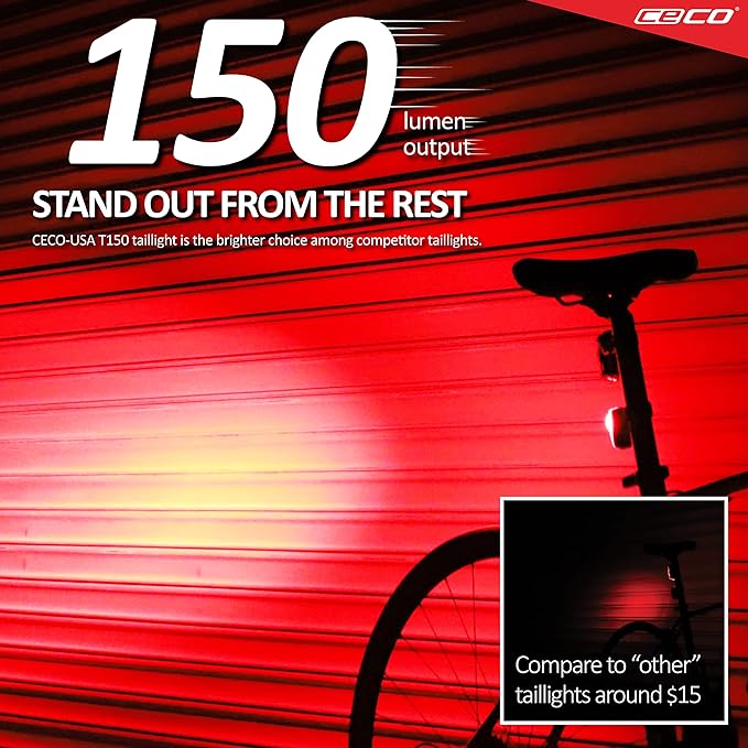 CECO-USA: 150 Lumen Super Bright USB Rechargeable Bike Tail Light - IP67 Waterproof, FL-1 Impact Resistant - Pro Grade Quality Bike Tail Light - Red Bicycle Back Light