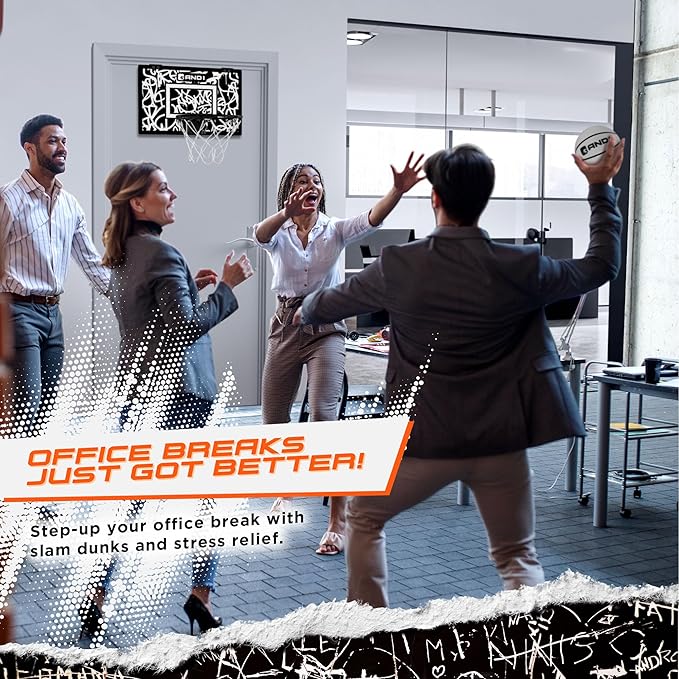 AND1 Over the Door Mini Basketball Hoop: 18x12 Shatterproof Backboard, 2 Mini Basketballs, and Hand Pump Included- Ultimate Indoor Basketball Accessory for Kids and Adults, No Tools Required