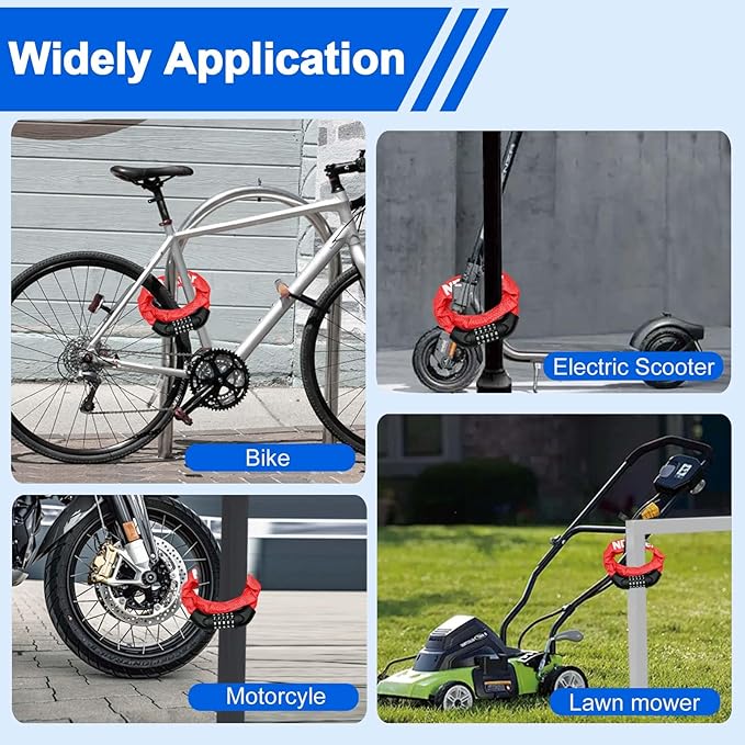 NDakter Bike Chain Lock, 5 Digit Combination Heavy Duty Anti Theft Bicycle Chain Lock,2.62/3.2/4.27/5/6Ft Long Security Resettable Bike Locks for Bike, Bicycle, Scooter, Door, Gate, Fence-4/6mm Thick