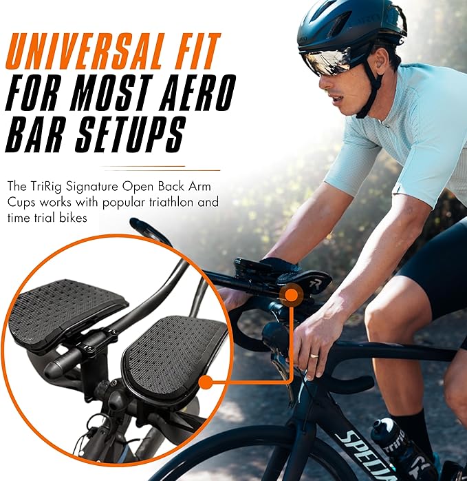 TRIRIG Signature Open Back Arm Cups Ultra-Light TT Aerobar Pads & Specialized Cycling Arm Rests fits most Aero bars for Road Bike - Tri Bar Pads Triathlon Gear & Triathlon Bike Accessories