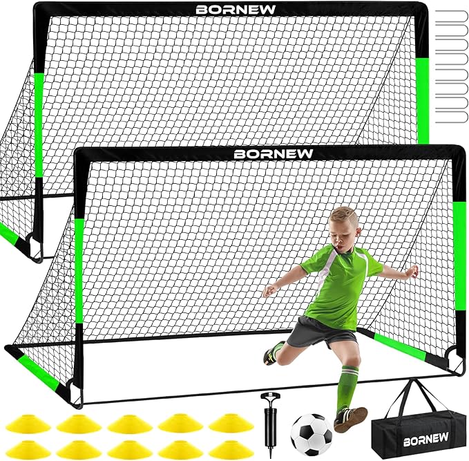 Kids Soccer Goal for Backyard Set - 2 Set of 7X5 / 6X4 ft Toddler Soccer Nets Training Equipment, Soccer Ball, Pop Up Portable Soccer Set for Kids and Youth Games and Training Goals Ages 3-16 Gift