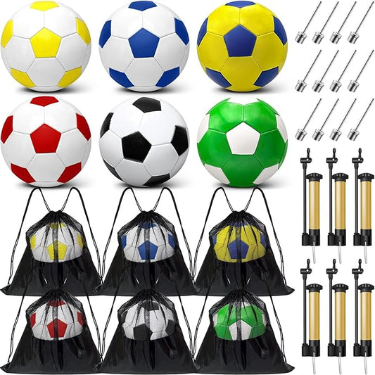 6 Pack Operation Deflated Christmas Soccer Ball with Pump for Child,Items Bulk Deals Soccer Balls,Classic Soccer Balls with Mesh Sport Bag Pump Needle for Shoebox Gift Fillers Charity Donations