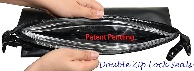 Freegrace Waterproof Dry Bags Set of 3 - Dry Bag with 2 Zip Lock Seals, Waist Pouch & Phone Case - Can Be Submerged Into Water for Swimming, Kayak, Rafting & Boating (Window, Black, 35L)