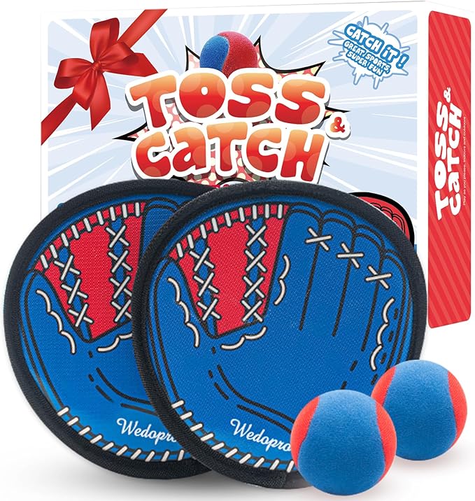 Toss and Catch Ball Game, Kids Toddler Baseball Glove & Catch Ball Toys, Kids Outdoor Games for Family, Toys for Beach Pool Yard Outside, Birthday Gift for Ages 3 4 5 6 7 8-12 (Blue-2 Pack)