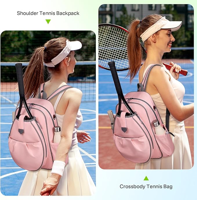 Tennis Bags for Women, Waterproof Tennis Sling Crossbody Shoulder Backpack Holds 2 Rackets, Tennis Racket Bag for Pickleball Badminton
